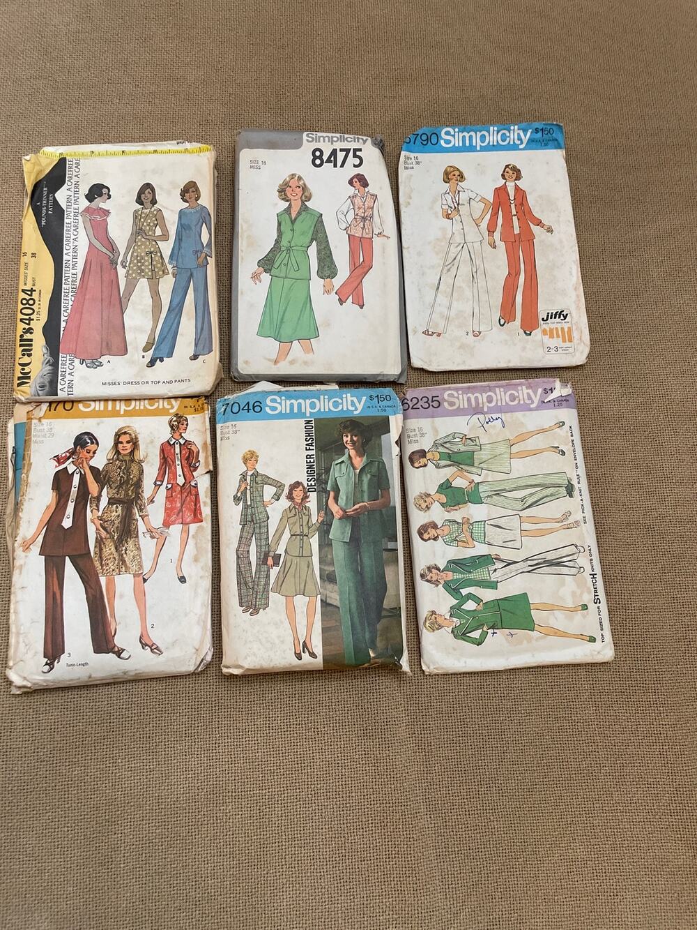 Vintage Patterns size 16 Pant Suits and dresses 1970-1976 DIY